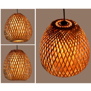 Pantalla de Bambú Hecha a Mano con Forma Elipsoide, Pantalla de Techo de Arte de Bambú Vintage para Hotel, Fuente de Luz Eléctrica Colgante - Product Image 4