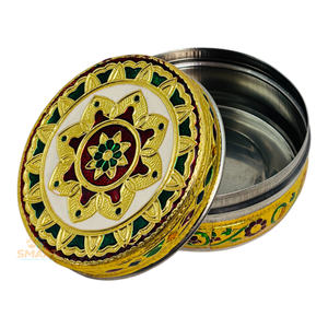 Stainless Steel Gold-Plated Round Meenakari Dibba for Home Decoration and Gifting - Product Image 5