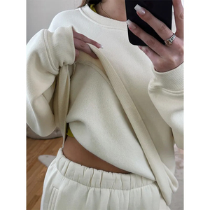 Conjunto Deportivo de Dos Piezas para Mujer, Estilo Nuevo, Personalizado, Al Por Mayor, de Algodón y Nailon, Informal, Holgado, para Entrenamiento Deportivo, Sudadera con Capucha y Pantalones Deportivos - Product Image 5