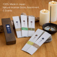 Assortiment de bâtonnets d'encens 100% naturels, 5 senteurs : bois de santal, sauge blanche, encens - Origine Awaji du Japon, durée de combustion de 25 minutes