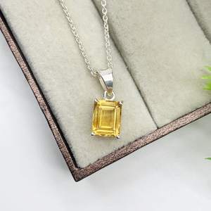 Collier pendentif en citrine taille émeraude, argent sterling 925, bijoux faits à la main, cadeau de haute qualité pour enfants, pierre de naissance de novembre - Product Image 2