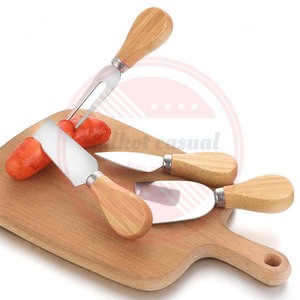 Juego de 4 piezas de cuchillo de queso con logotipo personalizado, herramienta profesional con mango de madera, juego de cuchillos de queso de acero inoxidable - Product Image 4