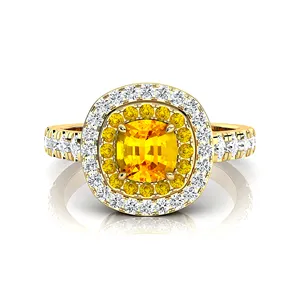 18k Pure Gold Luxurious Birthstone Engagement Wedding Rings with Natural Yellow Sapphire Gemstone & Real 0.61Ct Diamonds Bulk