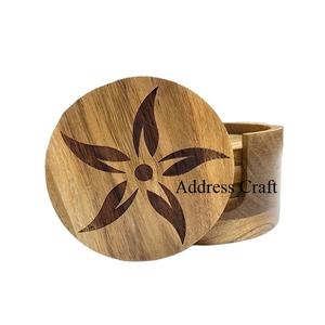 Sous-verres en bois de forme ronde pour tasses à thé Tapis et tampons de table Sous-verres en bois naturel pour boissons Sous-verres résistants à la chaleur - Product Image 2