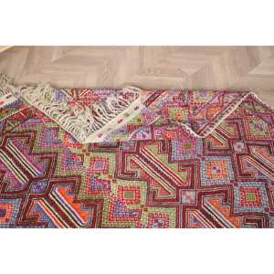 Vintage Turkish Kilim Rug 5.7x11 ft (175x336 cm), <b>Red</b> Floral <b>Wool</b> Rug - Product Image 5