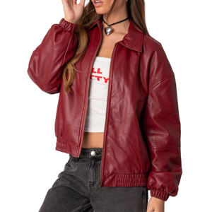 แจ็คเก็ตหนังเทียม Halley edikted, แจ็คเก็ตหนังแท้คอพับลงสีน้ำตาล - Product Image 3