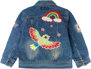 Chaquetas Vaqueras Azules Otoñales Más Vendidas con Botones y Parche de Arcoíris Personalizado, Chaqueta Vaquera para Niñas - Product Image 5