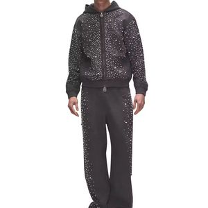 Survêtements unisexes en coton tricoté respirant d'hiver avec logo personnalisé en strass noir 100% coton pour hommes - Product Image 1