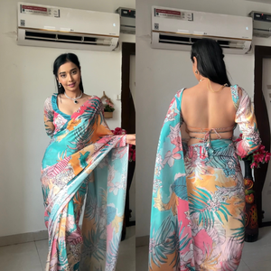 Tuyên bố thời trang tuyệt đẹp của phụ nữ <span class=keywords><strong>georgette</strong></span> mềm in Saree với các bản in phức tạp cho các dịp tiệc và đám cưới - Product Image 1