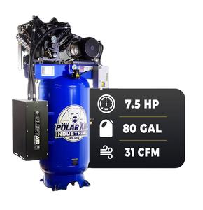 Compresor de Aire Industrial Plus Silencioso Original de 7.5HP, 80 Galones, Vertical, de 2 Etapas, 31CFM, 230V, Monofásico, con Sistema de Drenaje Automático PSP07V080V1 - Product Image 2