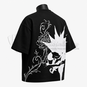 Camiseta Gráfica Negra y Blanca Extra Grande Personalizada, Algodón Grueso, Ropa Urbana, Fabricante de Ropa de Marca Privada OEM ODM - Product Image 5