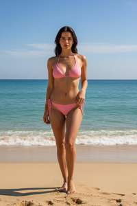 Bikini Set for Women Halter Triangle Bikini <b>Top</b> Tie Side Bottom Swimwear Vibrant Colors Beach Wear Pool Party <b>Swimsuit</b> Two Piece - Product Image 5