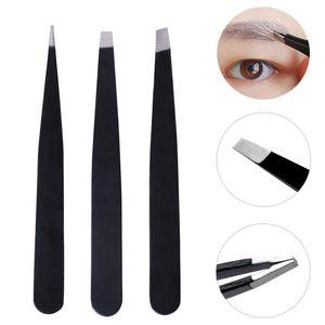 Ensemble de 3 pinces à sourcils noires de la meilleure qualité, pointe pointue enduite de noir avec pochette en cuir de luxe pour l'épilation - Product Image 4