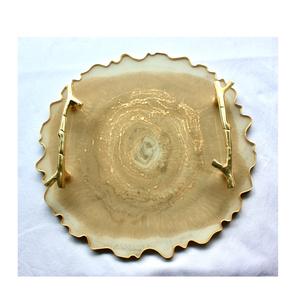 <b>Top</b> Selling Cute <b>Epoxy</b> Resin Tray With Metal Leaf Design Handle Rectangle Shape for Home & Hotel Resin Food Serving Tray - Product Image 4