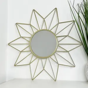 Espejo con marco dorado Popular de lujo moderno, diseño de alambre de flor colgante de pared nórdica, Espejos decorativos redondos para el hogar y la sala de estar