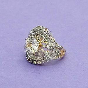 Bague réglable CZ de qualité d'exportation faite à la main 2 tons plaqué rhodium anneaux de mode élégants à vendre - Product Image 1