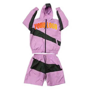 2025 verano Venta caliente de calidad superior de nailon con cremallera de poliéster cortavientos impreso logotipo personalizado Casual ropa de calle conjunto corto - Product Image 1