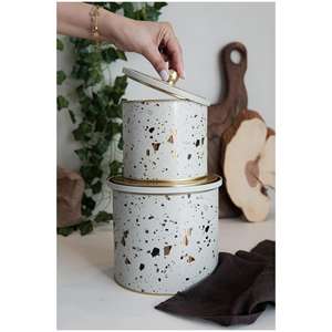 ชุดกล่องดีบุกโลหะทรงกลมขนาดเส้นผ่านศูนย์กลาง175x155-DIA 140x ที่จับ125 (2ชิ้น) ดีไซน์ Terrazo Terrazo - Product Image 1