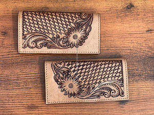 Vendedor caliente diseñador occidental genuino mano Tooled cuero hombres carteras largas tendencia moda efectivo titular elegante regalo para él - Product Image 5