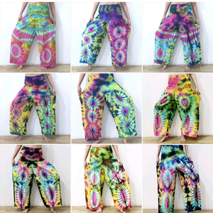 กางเกงโยคะผ้าเรยอนโบฮีเมียนยูนิเซ็กส์กางเกงฮาเรมทำด้วยมือมัดย้อมลำลองกางเกงชายหาดขนาดใหญ่พิเศษสำหรับผู้หญิง - Product Image 1