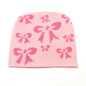 Violet rouge rose épais tricoté Jacquard nœud bonnet hiver chaud casquette avec motif de blocage de couleur pour hommes femmes utilisation de voyage en plein air - Product Image 4