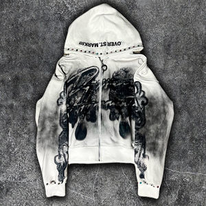 Survêtements d'hiver légers sur mesure, taille plus, 500 g/m², coupe classique, strass, coton French Terry, imprimé DTG délavé, fermeture éclair - Product Image 1