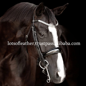 OEM-brida de cuero de caballo ecuestre con diamantes de imitación, BROBAND de charol, suave, acolchada, COLOR negro - Product Image 3