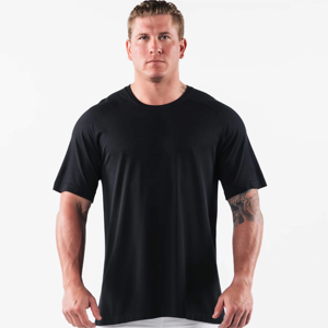 T-shirt à manches courtes pour homme, noir, coupe classique, col rond, tissu jersey à séchage rapide, vêtement décontracté - Product Image 1