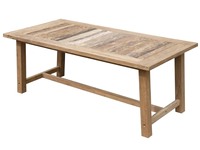 Table à manger pliable rustique simple Rappy en teck massif recyclé avec finition naturelle, mobilier d'extérieur