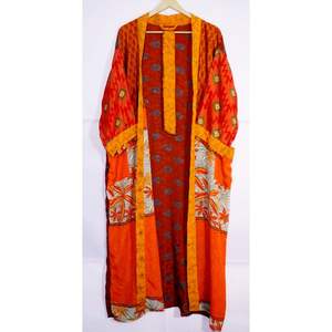 Vintage Women's Silk <b>Kimono</b> <b>Robe</b> Patchwork Floral Comfort Fit <b>Long</b> Lounge Wear Bohemian Style for Summer Sleepwear Autumn Spring - Product Image 2