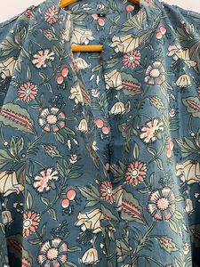 ชุดเดรสยาวสีเทาลายใบไม้สำหรับงานปาร์ตี้ jaipuri ใส่สบายน้ำหนักเบา - Product Image 2