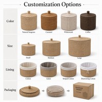 Panier de rangement en jonc de mer tressé à la main avec couvercle, en stock, vente en gros, boîte en osier, décoration intérieure