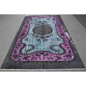 Alfombra Turca de 5.7x9.2 pies, Alfombra con Borde Azul, de Lana - Product Image 1