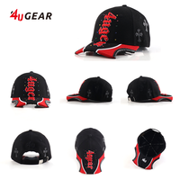 Casquette de baseball noire 4ugear personnalisée à bord festonné contrastant, broderie 3D en relief, strass, casquette snapback rouge, Gorras Streetwear