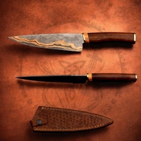 Couteau de Chef de Luxe Fait Main avec Manche en Turquoise, Couteau de Cuisine à Lame en Cuivre et Damas pour Anniversaire et Cadeau de Noël