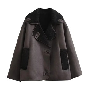 Veste à carreaux en flanelle doublée de laine d'hiver pour femmes avec bouton à capuche veste à manches longues femmes pull manteau veste de style moto - Product Image 3