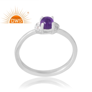 Bague en argent sterling faite à la main avec améthyste naturelle et topaze blanche Fabricant de bijoux design personnalisé - Product Image 1