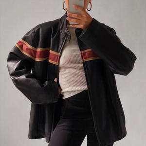 Chaqueta de Cuero para Mujer, Chaqueta de Cuero Personalizada con Cremallera Delantera, Manga Larga, Prenda Exterior de Moda - Product Image 1