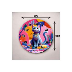 Diseño de gato de dibujos animados Mesa silenciosa de madera Reloj de pared Patrón de impresión en color Idea de regalo con tamaño de 50cm - Product Image 4