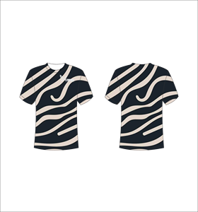Camiseta Deportiva Ligera de Manga Corta Sublimada Personalizada con Patrón de Rayas Onduladas Abstractas en Negro y Beige, Venta al Por Mayor - Product Image 1