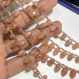 Cuentas de Briolette con forma de marquesa facetadas de piedra lunar de melocotón natural, piedras preciosas al por mayor para suministros de joyería - Product Image 5