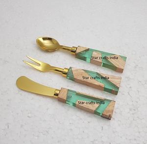 Vente chaude Couverts Bois De Mangue Résine Poignée Couverts Couverts Cuisine En Acier Inoxydable avec Argenté Plaqué Cuillère Fourchette Couteau - Product Image 3