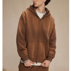 Custom Men's Half Zip up Solid Color Hoodie Washed Technicis in Sustainable Knitted Fabric Washed Technique - Product Image 3