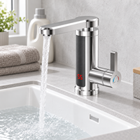 Robinet électrique sans contact WYRAX moderne européen tout en cuivre à trou unique avec éclairage LED, eau chaude/froide, à poser sur comptoir, noir, pour salle de sport, en céramique