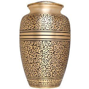 Urnas de cremación impresas de latón con esmalte dorado y negro para urna de cenizas humanas, urnas de suministros funerarios con patrón grabado hecho a mano - Product Image 2