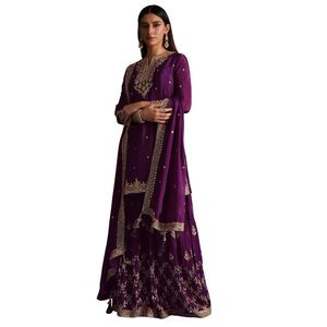 Ensemble Kurta et palazzo à paillettes violettes vente en gros de vêtements ethniques pour femmes fournisseur d'usine de vêtements OEM vêtements de fête personnalisés - Product Image 1