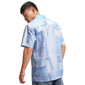 Wholesale Top Quality Light Blue Printed Men's Casual Shirt Short Sleeve Button Up Turn-Down Collar Boxy Fit Summer Weary - Product Image 4