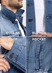 Veste en jean pour homme à col montant 100% coton, extensible, coupe-vent, bleu, hiver, unie, haute qualité, logo frontal, veste décontractée pour homme - Product Image 2