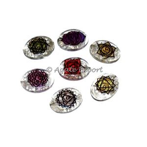 Venta al por mayor grabado selenita disco Chakra conjunto piedra semipreciosa artesanías para la meditación - Product Image 4