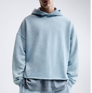 OEM Vente de gros Pull à capuche à épaules tombantes 100% coton vierge épais uni en polaire Sweat à capuche surdimensionné pour hommes sweats à capuche coupés et cousus - Product Image 2